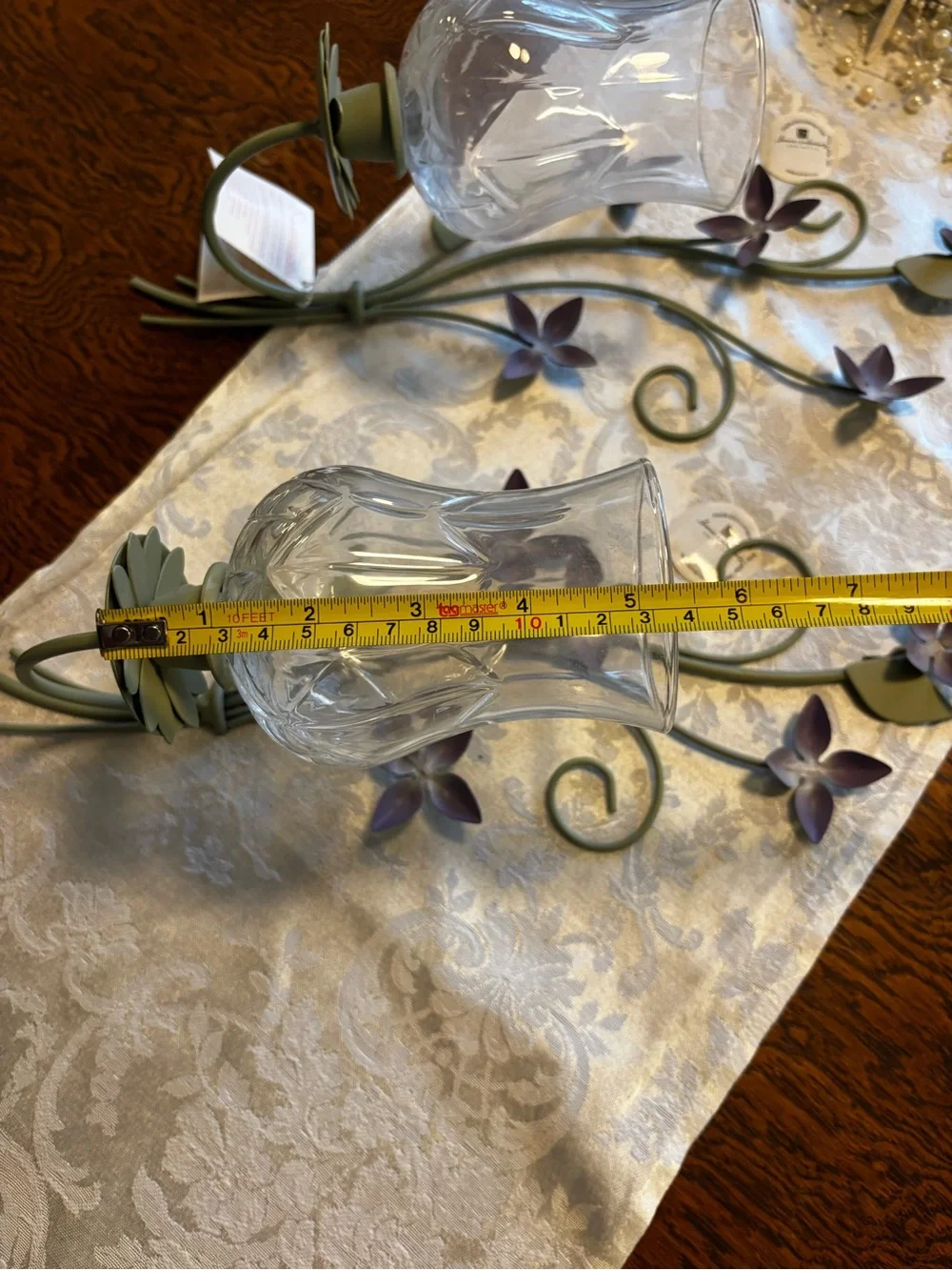 NEW. Home Interiors Green and Purple Floral Metal Wall Candle Sconces - Pair